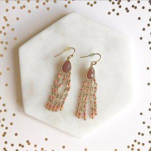 Bohemian goldtone coral beaded dangle earrings